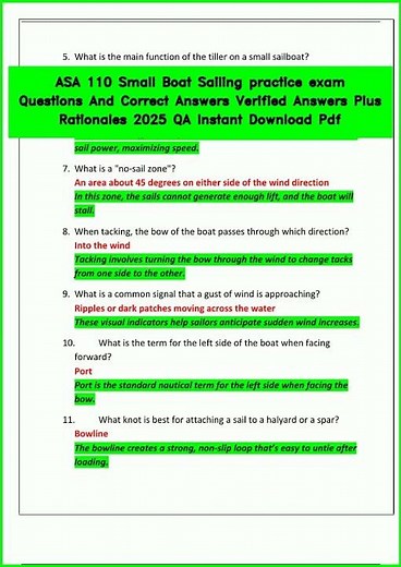 ASA 110 Small Boat Sailing practice exam Questions And Correct Answers Verified Answers Plus Ration
