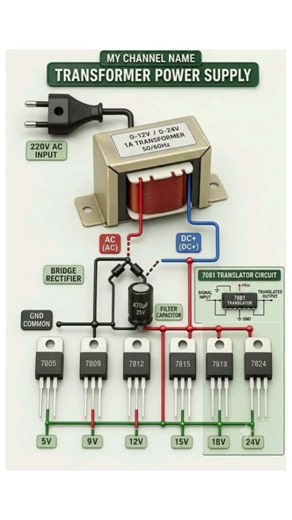 Multi-Voltage DC Power Supply Circuit | 5V, 9V, 12V, 15V, 18V, 24V Output