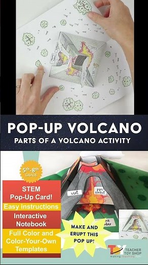 Easily Make this Paper Pop-Up Volcano #TeacherToyShop #earthscience #volcano #scienceproject #erupt