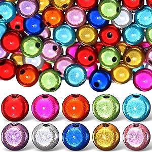 Hotop 400 Pcs Miracle Beads 8mm 3D Illumination Assorted Colors Round Multicolor Laser Reflective Spaced Bubblegum Beads Lighting Appearance Glistening Under Sunshine and Light for DIY