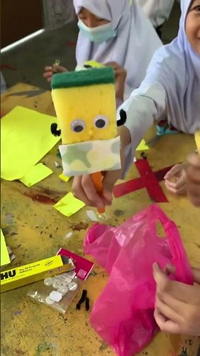 Making a stick puppet from sponge