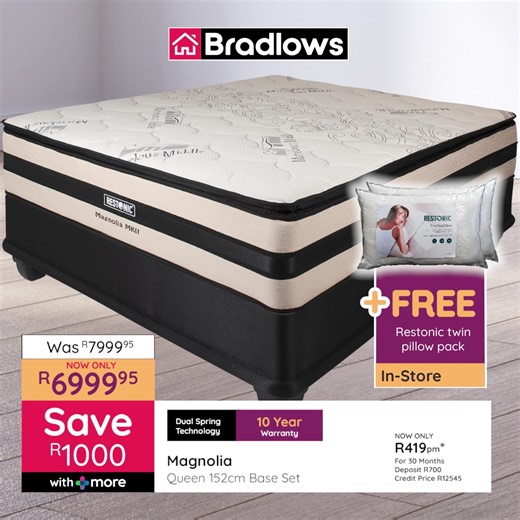 Sleep your best with the perfect bed & bedroom suite! Where big dreams kick-off & comfort never clocks out. Hurry In-store or Online & save! https://tinyurl.com/57uyc6xn Valid until 16 Feb 25 | Bradlows