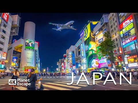 Japan Night Walk 4K | Famous City Streets, Neon Lights, Urban Night Atmosphere & Deep House Chill