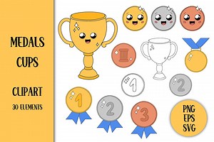 Medals Cups Clipart PNG | Winner Awards Clip Art Bundle | Golden Silver Bronze Medals | Cute Trophy Character Prizes EPS Digital Download - Etsy Australia
