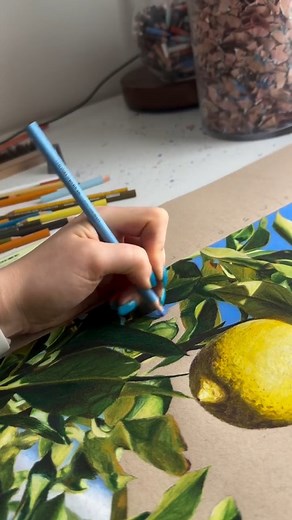 Colored Pencil Drawing Art Gallery on Instagram: "This artwork is a stunning example of a colored pencil drawing. It showcases vibrant colors and meticulous attention to detail, with soft blending that brings out the natural textures of the lemons and leaves. The realistic rendering captures the play of light and shadow, creating depth and dimension in the composition. The use of colored pencils highlights the artist’s skill in layering and achieving a luminous effect, making the scene feel both