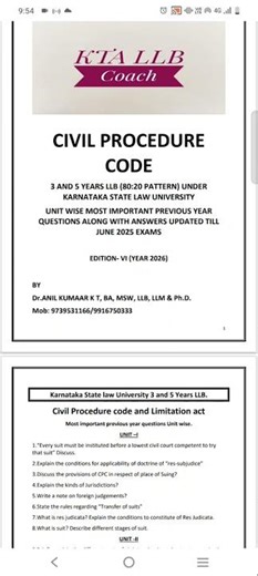 KSLU LLB New Edition notes available Contact:9739531166/9916750333