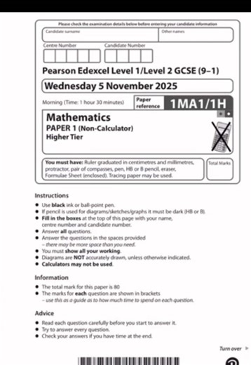 GCSE Maths Edexcel November 2025 Higher Paper 1 - Question 8 #gcse #maths #mocks #studytok #revision