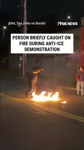 Person briefly catches on FIRE during anti-ICE demonstration #foxnews #news #us #fox