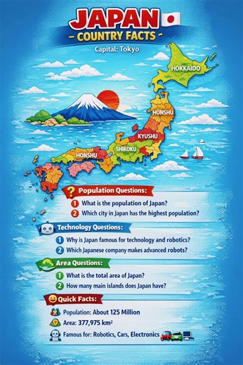 Japan Map Facts 🇯🇵 | Population, Technology & Area Questions #Shorts