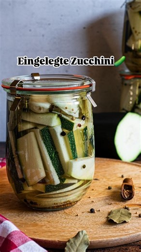 👉 Folge mir für noch mehr Vorratsrezepte, Tipps & Tricks aus der Küche ✨ Eingelegte Zucchini (ergibt ca. 4 Gläser à 500 ml) Sud: 2,5 l Wasser 500 ml Essigessenz 12 EL Zucker 4 EL Salz Fürs Glas: 1 kg frische Zucchini 1 große Zwiebel 12 Knoblauchzehen 12 Lorbeerblätter 8 TL Senfkörner 8 TL Pfeffer So geht’s: Sud aufkochen. Zucchini waschen, ggf. entkernen und in Stifte schneiden. Zwiebel in Ringe, Knoblauch schälen. Gläser sterilisieren, dann abwechselnd Zwiebel, Knoblauch, Lorbeer, Pfeffer und 