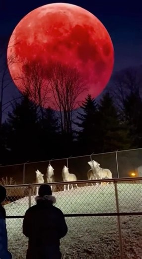 Wolves begin howling during Blood Moon totality at the zoo #totallunareclipse #animal #nature
