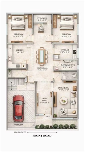 floor plan #2bhkhousedesign #30x50kagharkanaksha #southfacinghouseplan #interiordesign