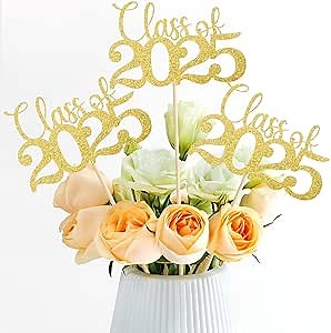 Graduation Decorations Class of 2025, 12 PCS Gold Double-Sided Eco-friendly Graduation Centerpieces for Tables, Glitter Table Toppers, Grad Party Decorations