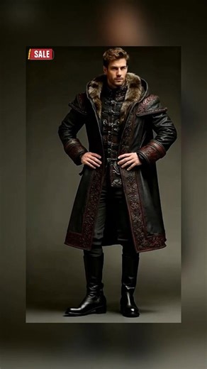 Gentlemen, listen up! 📢 If you're on the hunt for a leather coat that combines style, comfort, and craftsmanship, your search ends here. Take a look at this stunning piece. The rich, multi - colored leather is a work of art, with hues of green, red, and black blending seamlessly together. The fur - lined collar adds a touch of warmth and luxury, while the elaborate Celtic - inspired patterns on the lower part of the coat pay homage to ancient traditions. 🎨 This coat isn't just for keeping warm