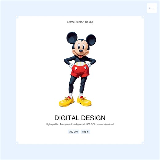 Mickey Mouse Digital Design | Disney PNG Design | High Resolution 300 DPI | Cute Cartoon Art - Etsy