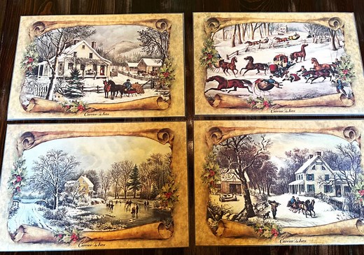 Vintage Currier & Ives Winter Scene Placemats Set of 4 Holiday Table Decor - Etsy