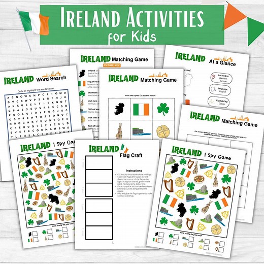 Ireland Activity Printables for Kids- Ireland St. Patrick's Day Activities- I Spy Game, Matching Game, Flag Craft- Instant Download - Etsy