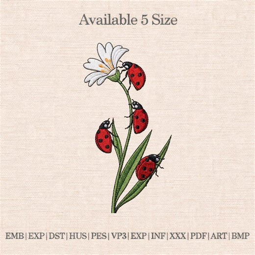 Ladybug Daisy Embroidery Design File, Floral Machine Embroidery Pattern, Cute Ladybug Flower Stitch, Spring Garden Embroidery - Etsy