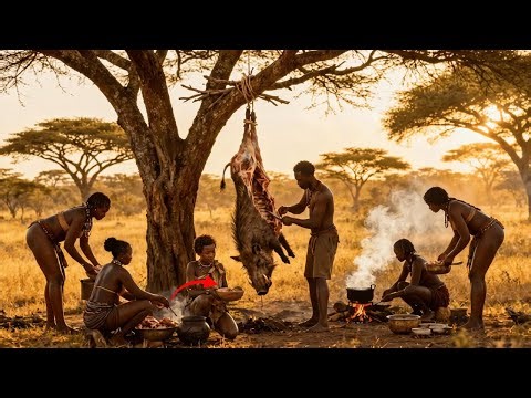 Hadzabe Tribe Pig Hunting in Africa | Primitive survival, hunting wild boar with a bow