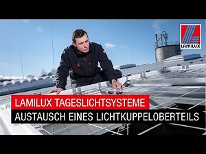 Flachdachsanierung: Austausch altes Oberlicht durch neues Lichtkuppeloberteil mit Durchsturzgitter