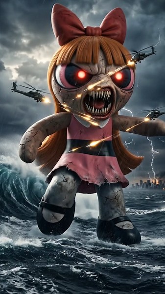 Horror Giant Powerpuff Girls vs Helicopters 🌊😱 | Realistic Ocean Battle Animation #powerpuffgirls