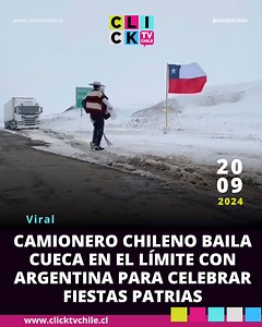 #Viral | Camionero Chileno Baila Cueca en el Límite con Argentina para Celebrar Fiestas Patrias 🇨🇱 En un acto que ha capturado la atención de muchos, el camionero chileno Héctor Mardones se hizo viral al bailar una cueca en el límite entre Chile y Argentina. Este evento, que tuvo lugar en medio de la nieve, fue una forma única y emotiva de dar inicio a las celebraciones de las Fiestas Patrias en Chile. La cueca, siendo el baile nacional de Chile, cobra especial relevancia durante el mes de sep