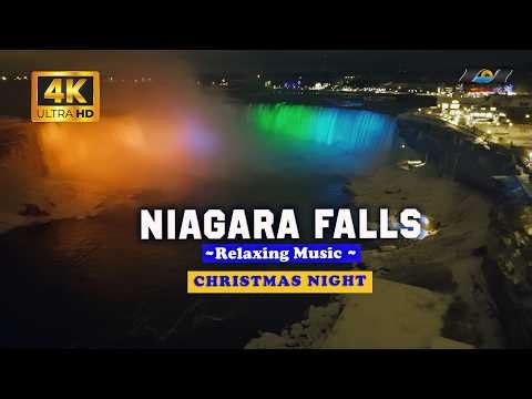 NIAGARA FALLS 🇨🇦 4K | Breathtaking Night Scenery, Waterfall Sounds & Relaxing Music