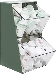 Bokelai Coffee Pod Storage with 2 Large Capacity Basket K Cup Holder Countertop Organizer for Creamer Keuring Espresso Capsule Plastic Tea Bag Organizer Green/Clear