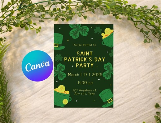 St. Patrick's Day Party Invitation Template, Editable, Digital Download - Etsy