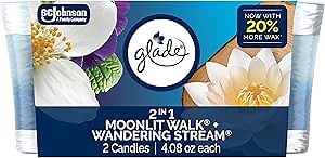Glade 1-Wick 2in1 Scented Candle Jar, Moonlit Walk & Wandering Stream, Air Freshener Infused with Essential Oils, 4.08 Oz, 2 Count