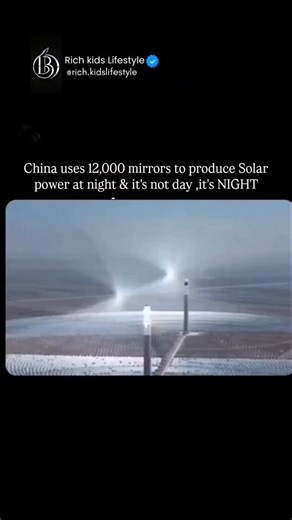 ExplainScience on Instagram: "China has developed an advanced solar thermal power system that uses nearly 12,000 giant mirrors (heliostats) to generate electricity even at night 🌙☀️. During the day, these mirrors track the Sun and reflect sunlight onto a central tower, where the intense heat is used to melt molten salt. This molten salt acts like a heat battery, storing energy at extremely high temperatures. When night falls or clouds appear, the stored heat is released to produce steam, which
