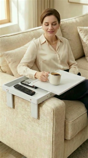 Plateau Accoudoir de Canapé – Rangement Intégré pour Smartphone, Télécommande & Boisson
