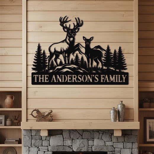Personalized Deer Metal Sign - Rustic Hunting Lodge Decor