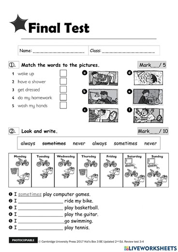 Kid's Box 3 Final test worksheet