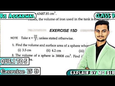 Ex 15D Q1 to Q5 | Class 9 Chapter 15 | Volume and Surface Area of Solids | Rs Aggarwal | Md Sir