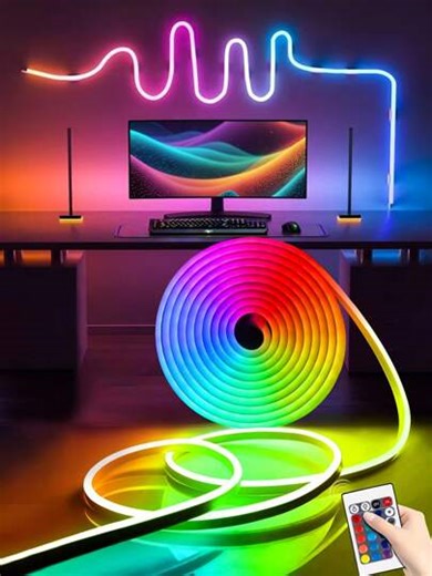 1/2/3/4/5/8/10m Flexible RGB LED Neon Strip Lights With Remote Control Dimmable, USB Powered, Suitable For Halloween, Party Decor, Kitchen Ambiance, TV Backlight, Live Streaming Makeup Mirror, Bathroom Mirror Lighting | SHEIN