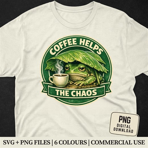 Coffee Helps the Chaos PNG - Retro Frog T-shirt Design - Vintage Froggy Sublimation - Introvert Relatable Chaos Graphics - Digital Download - Etsy