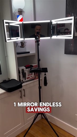 One mirror. Endless savings. 💈💡 The Angel Lights Tripod 3-Way Mirror replaces your barber — full LED view, hands-free setup, and pro cuts anywhere. It pays for itself after a few trims, then it’s all profit. #AngelLightsMirror #DIYHaircut #BarberFree #SmartGrooming #SaveMoney | Self-Cut System