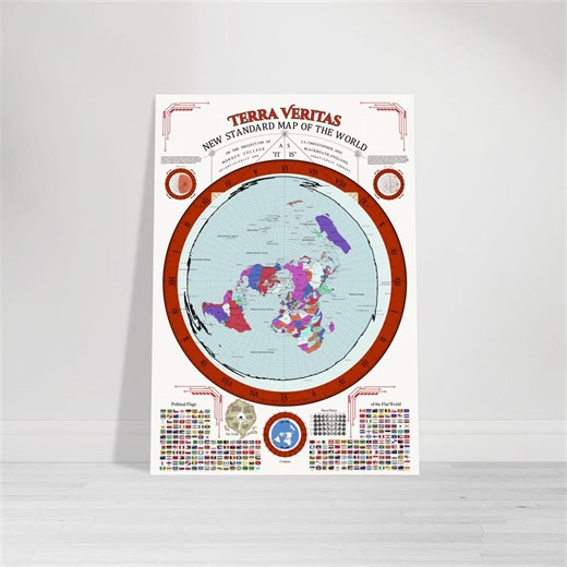 Gleason 3.0 Flat Earth Map of the World 2026, Terra Veritas REAL Borders, Cities, Flags - Etsy UK