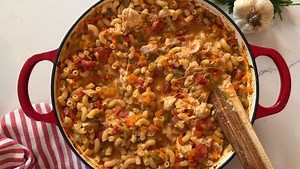 Chicken stuffed pepper pasta bake recipe