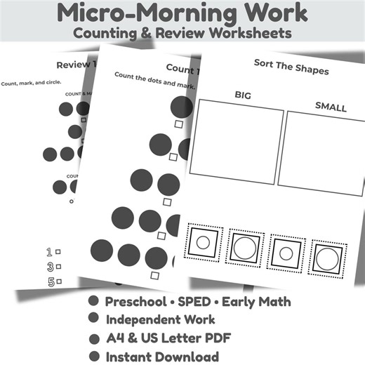 Numbers 1–5 Worksheets,black & White Morning Work,preschool Math Printable,sped Independent Work,count Circle Review - Etsy