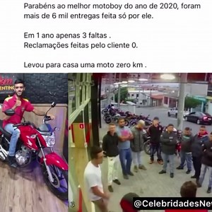 2.2M views · 76K reactions | Tem algum moto boy por aqui? Uma pizzaria resolveu presentear o melhor motoboy, com uma moto 0Km, para o mais eficiente e pontual. O Isaque foi o escolhido pela sua eficiência, olha como foi lindo o dia que foi anunciado o ganhador. Veja também garota vê sua casa pegar fogo e perder tudo Clica no link abaixo vai conferir no Instagran de Rivanildo Atitude  https://www.instagram.com/tv/CKHEyxNHkBE/?igshid=wl7ndu4htuoe | NovaTv Web | Facebook