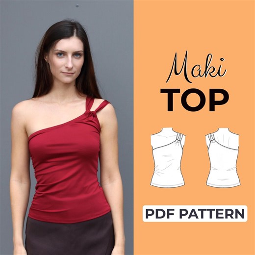 One Shoulder Top Sewing Pattern | Sleeveless Top | Easy Beginner Pattern   Easy Illustrated Tutorial | XXS - 7XL | A0, A4 & US Letter - Etsy