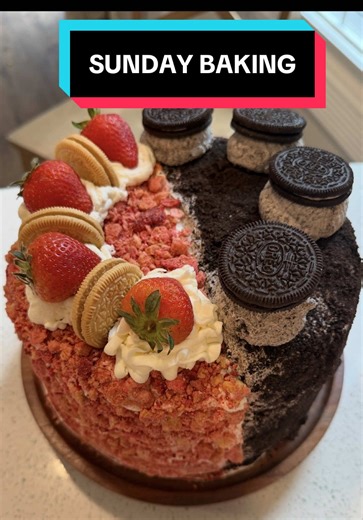 Sunday baking was extra special today because it’s both me and my husband‘s birthday. This year I decided to make each side our favorite flavors. Chocolate on his side and strawberry on mine. One of my favorite parts of our story is how we found out we share the same birthday. We met in college through mutual friends and happened to be in the same calculus class. We started a little study group so I sent him a friend request on Facebook. That’s when I saw his birthday and realized it was the sam