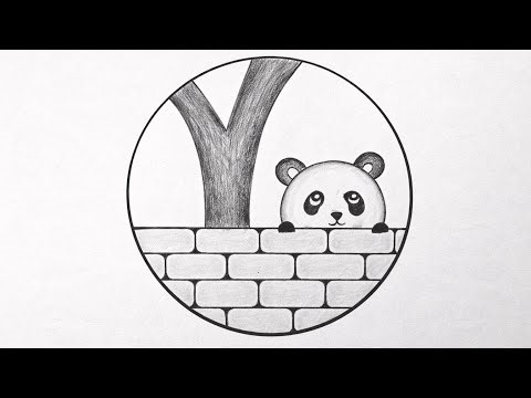 Easy Circle Scenery Drawing | Pencil Drawing in Circle Easy Step By Step | Panda Drawing in Circle