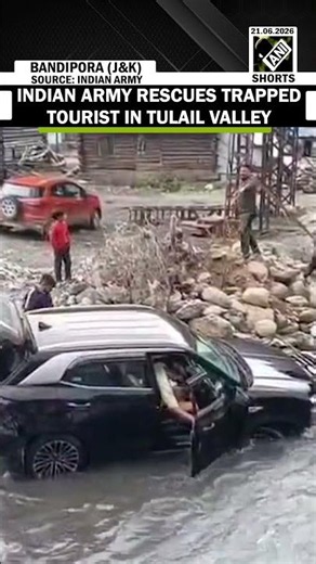 Indian army personnel rescue stranded tourists after vehicle get trapped in Water at Tulail Gurez