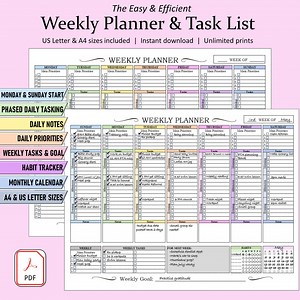 Weekly Planner Printable, Daily Schedule Organizer, Editable To-do List, Personal Task Priority PDF, ADHD Instant Download, Goodnotes, US,A4 - Etsy