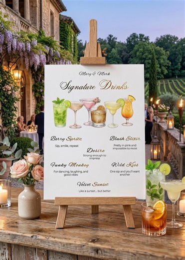 Printable Signature Drinks Sign Template With Fun Cocktail Descriptions, Digital Download - Etsy