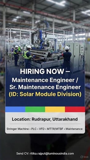 Luminous Hiring 2025 | Maintenance Engineer & Sr. Engineer Jobs | Solar Module | Apply Now #hiring