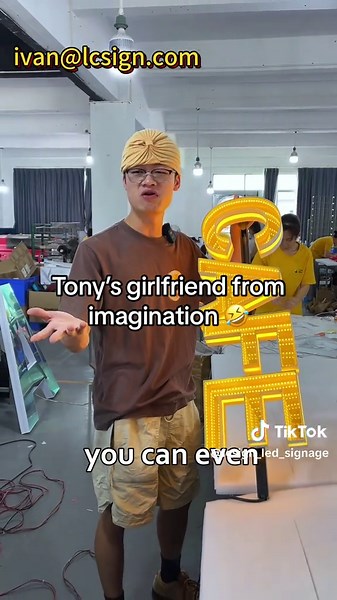 Tony’s girlfriend from imagination 🤣 #signsupplier #signage #ledtrackletter #ledtracklight #illuminatedsign #assembledchannelletter #advertisign #customsigns #businesssignage #shopsigns #hangingsigns #3dlettering #letteringideas #signboard #DIY #ledlights#ledsign #led #lightsign #storesign #shop #storefront #onlineshopping #manufacturer #factory #lcsign #foryou #explore #memes #follow #usabusiness #tiktokmademebuyit #opensign #3d #3dlettering #usa #us #tony